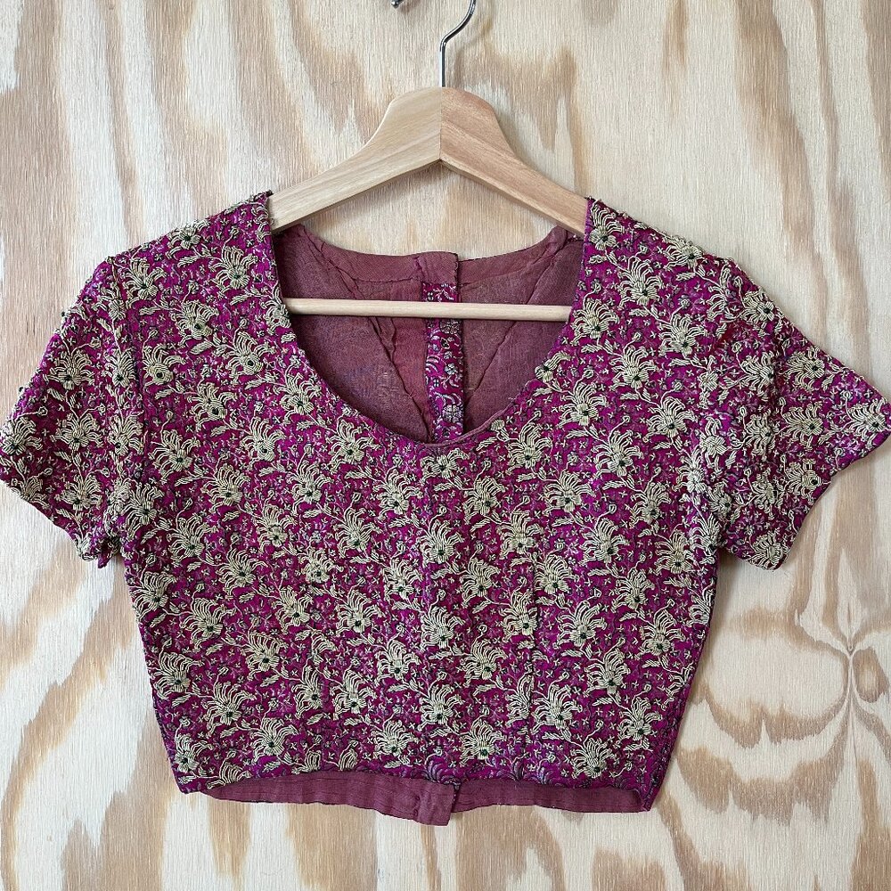 Hand-Beaded Floral Crop Top